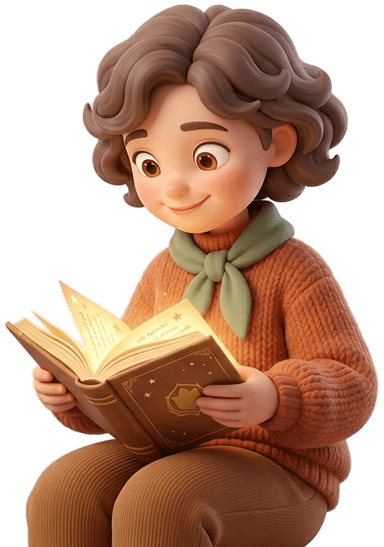 Character with glowing book